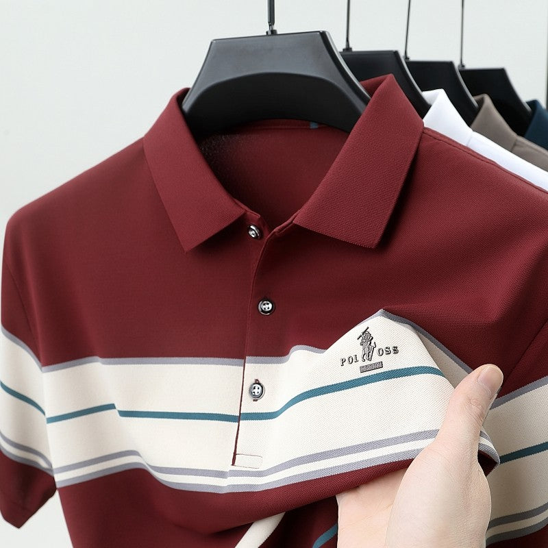 Luxury men's short sleeved polo shirt summer fashion hot selling striped top badge original design golf casual business T-shirt