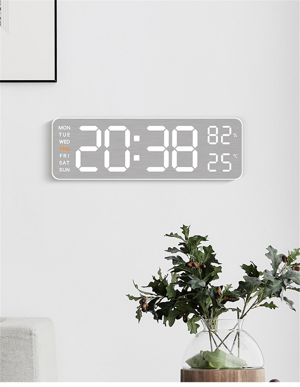 Mirror Brushed Finish Wall Clock Premium Feel Silent Wall Clock Table Alarm Clock Temp Display Bedroom Office Living Room Decor