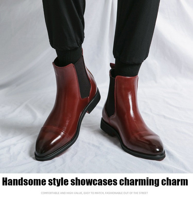 Botas masculinas Chelsea com sola vermelha, tornozelo, bico redondo para negócios, estilo Aura, sapatos masculinos tamanho 38-46, botas masculinas
