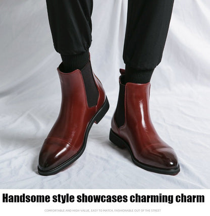 Botas masculinas Chelsea com sola vermelha, tornozelo, bico redondo para negócios, estilo Aura, sapatos masculinos tamanho 38-46, botas masculinas