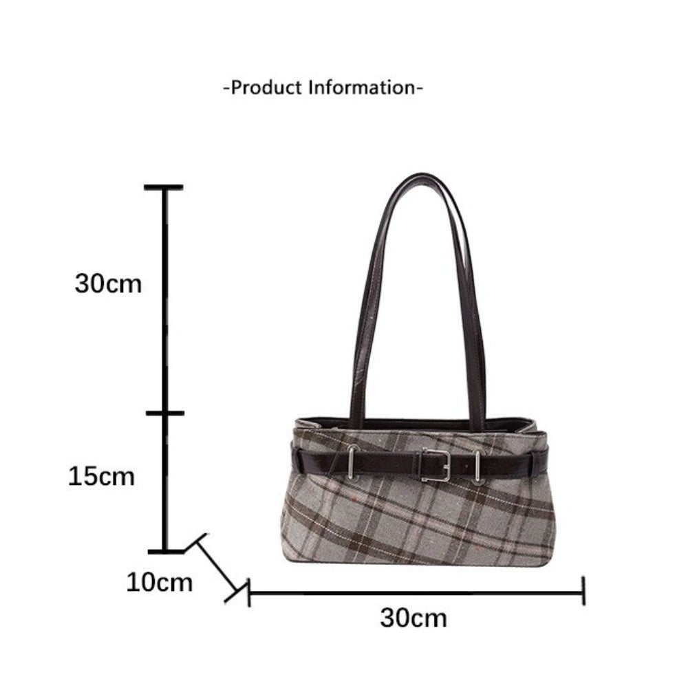 New Handbag Boho Shoulder Bag Bell Pendant Lightweight Tote Bag Plaid Women's Bag Women