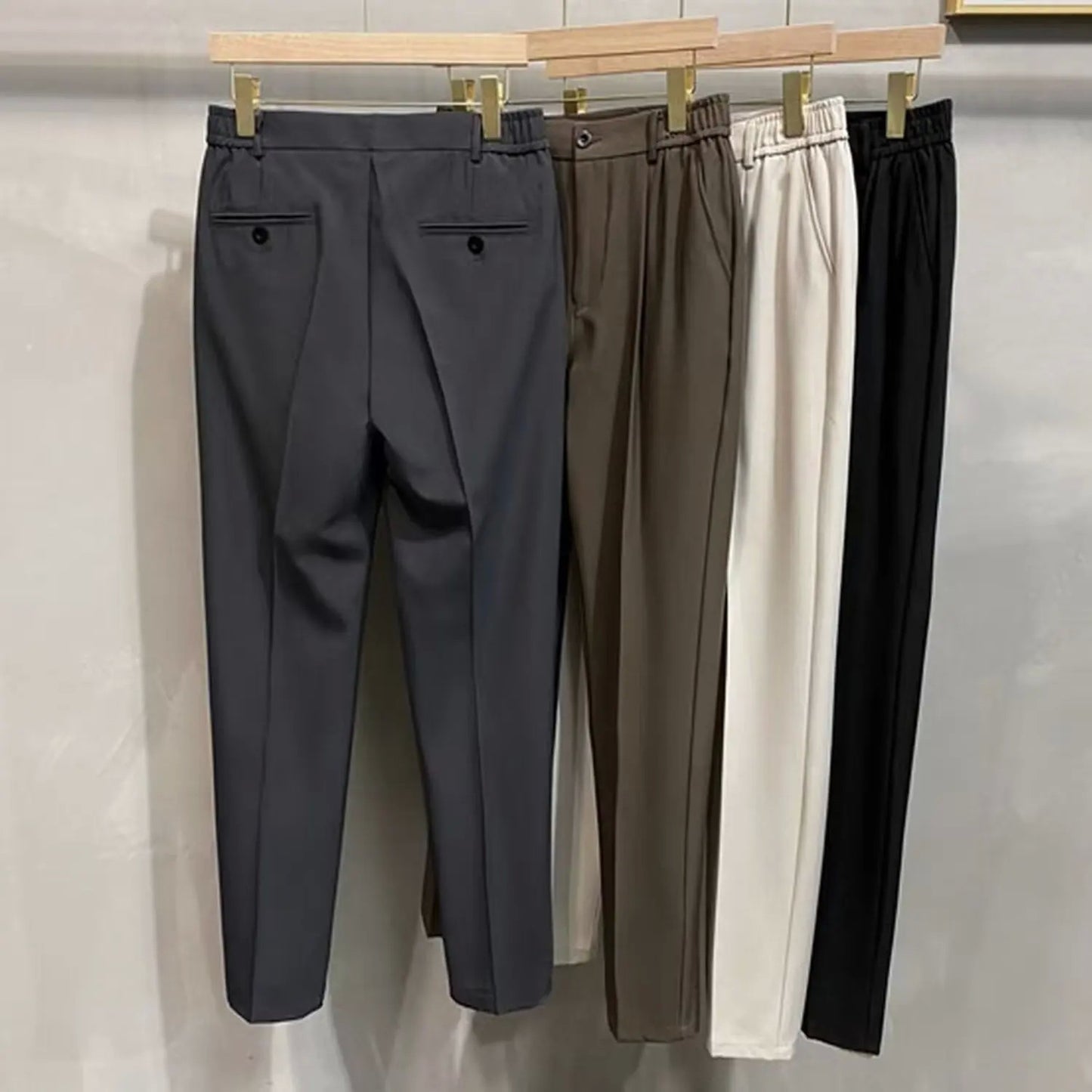 Men's Straight-Leg Casual Pants Plus Size Slim Fit Black Autumn/Winter Suit Pants Simple Style Ninemeter Shorts