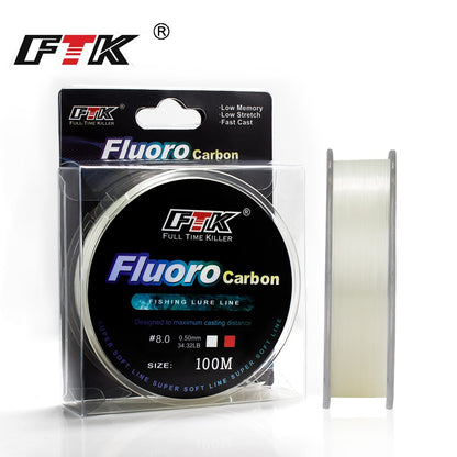 Linha de Pesca FTK 100M com Revestimento de Fluorocarbono 0.14mm-0.5mm 4.13LB-34.32LB Linha Monofilamento de Fibra de Carbono Linha de Pesca de Carpa Sinking Line