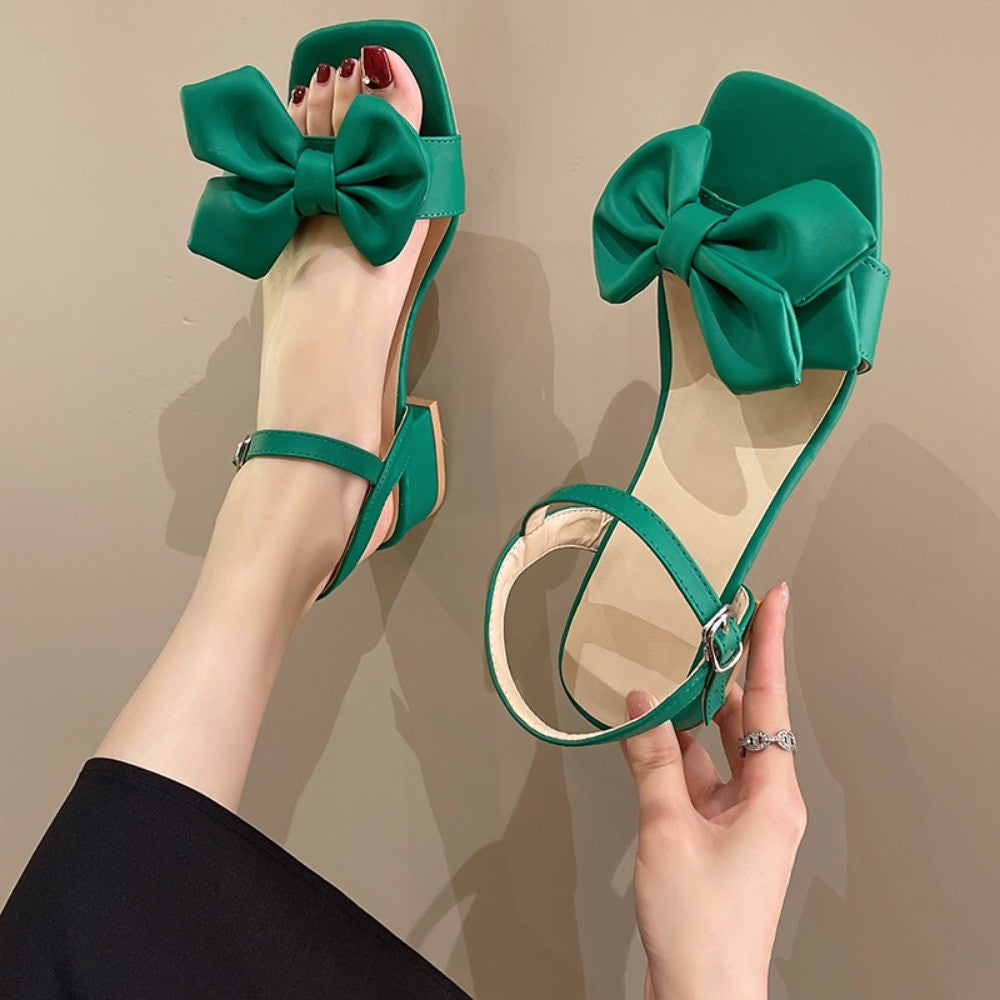 Large Solid Color Open-toe Sandals Women Summer New One-line Buckle Fashion Temperament Bow Knot Comfortable Women Shoes