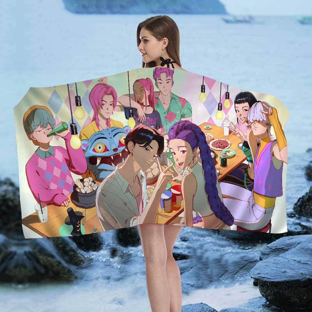Kpop D-demon Hunters Beach Towels Shower Towel Sauna Travel Spa Microfiber Quick Dry Gym Accessories Cute Room Decor