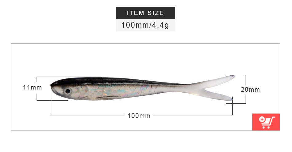 MEREDITH 5 pçs 100mm 4.4g Iscas macias de pesca para água salgada e doce Silicone Minnow Vermes Wobblers Isca artificial Bass Tackle Jigs