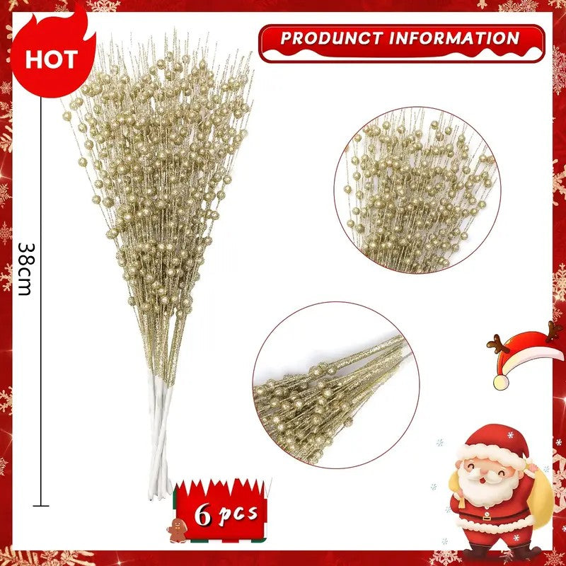 6pcs Christmas Decoration Pistachio Wedding Gift Gold Powder Berries Christmas Tree Handmade DIY Sequin Gold Powder Ball Bunch