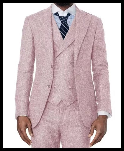 3 Pieces Green Wool Tweed Herringbone Business Retro Classic PatternTuxedos For Wedding Blazer Pants Vest