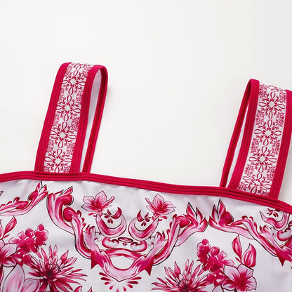 2024 Vintage Pattern Printed One Piece Swimsuit Swimwear Bikini Set Women Beachwear Clearance Wholesale