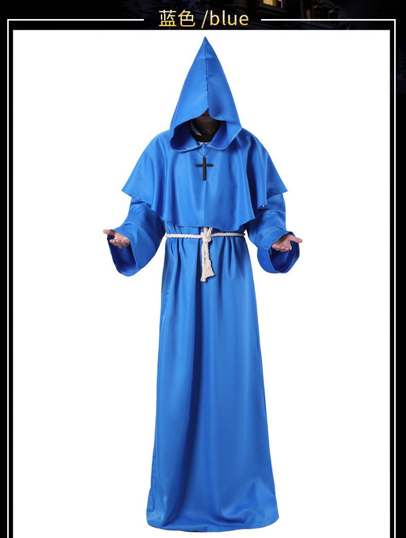 Medieval Hooded Monk Friar Priest Wizard Long Robe Unisex Adult Loose Stage Outfit For Masquerade Theme Party Halloween Cosplay