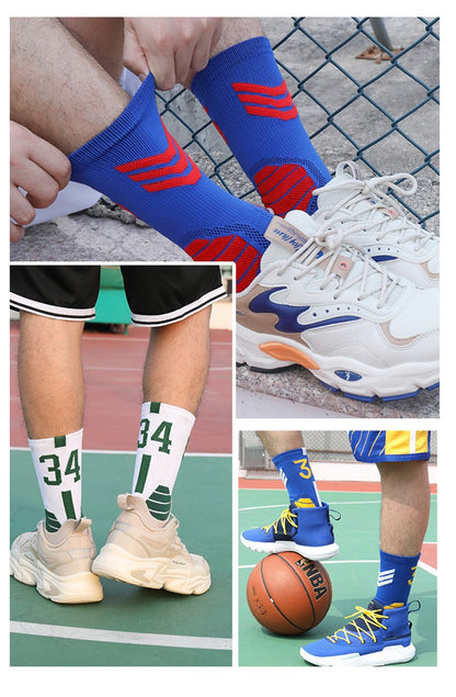 Meias Esportivas Masculinas de Basquete, Meias Esportivas com Numeração, Fundo de Toalha Engrossado, Ciclismo Outdoor, Corrida, Basquete, Feminino Adulto, Meias.