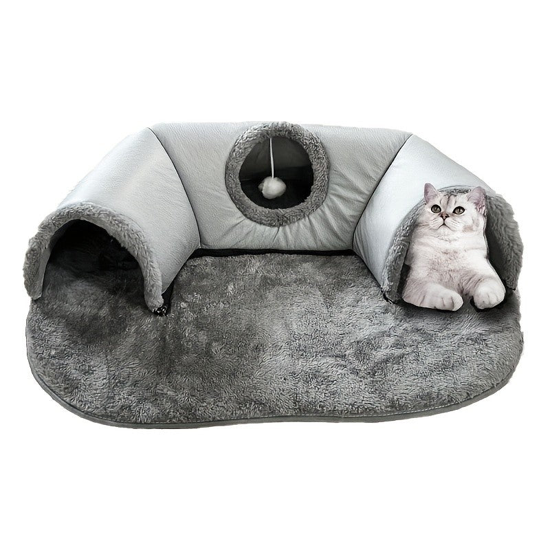 Cama Túnel Aconchegante Winte Winte 3 em 1 para Gatos - Tapete de Brinquedo e Ninho Quente Com Base Antiderrapante Para Gatos Pequenos a Médios, Coelhos e Hamsters