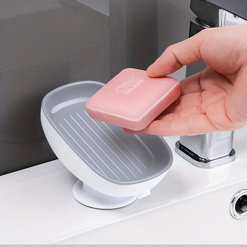 1pc Creative Soap Dish - Modern Drain Soap Tray with Suction Cup for Bathroom Organization and Hygiene