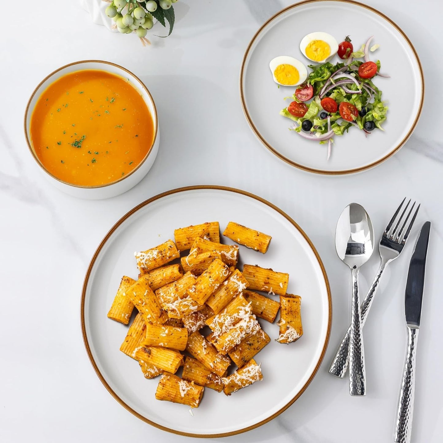 Ceramic Dinnerware Sets for 6, High Edge Stoneware Plates and Bowls Set, Chip and Crack Resistant | Oven & Dishwasher & Microwav