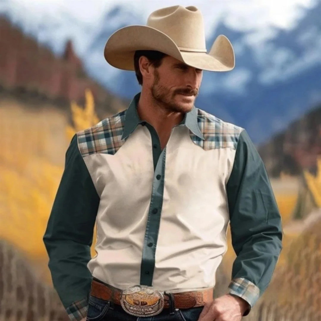 Men's retro western denim shirt, a must-have top for daily shopping, fashionable and casual lapel shirt, soft and comfortable