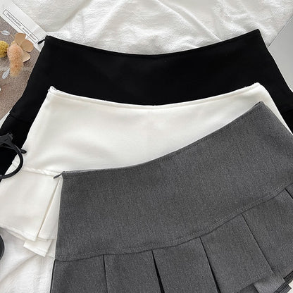 Low Waist Mini Skirt Y2K Black Low Rise Pleated Skort with Bulit-in Shorts Micro Miniskirt Women Teenage Girls Sweet Outfit