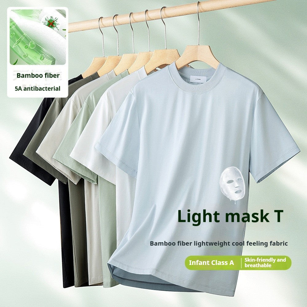 64% Cotton 25% Bamboo Fiber Cool T Shirt Men Short Sleeve Summer Tops For Men Round Neck Skin Friendly Solid Color Male Clothes