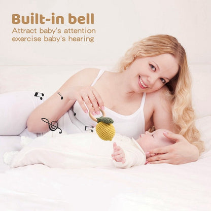 Baby Crochet Lemon Rattle Toys Wooden Bracelet Fruit Musical Rattle Teether Toys Handbell Newborn Soothing Oral Nursing Bite Toy