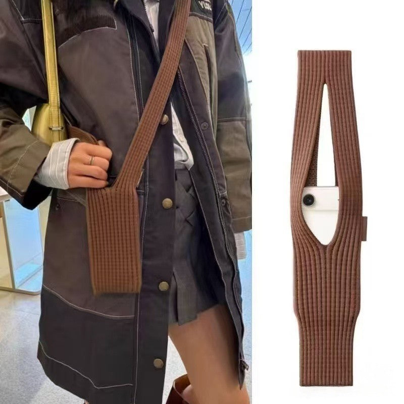 Knitted Phone Bag Scarf Style Unisex Crossbody Shoulder Phone Pouch Colorful Portable Slim Pocket Casual Phone Storage Accessory