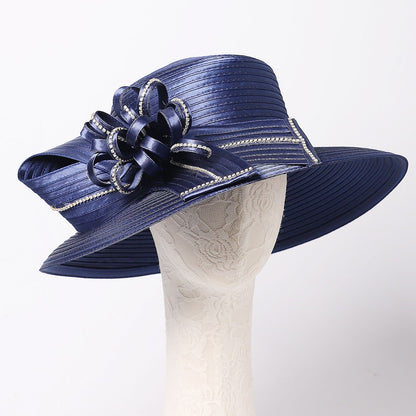 Chapéu Fedora Feminino Elegante Preto Vestido Formal Senhora Igreja Coquetel Chá Festa Chapéus Derby para Mulheres Laço Flor Aba Larga Chapéus Cloche