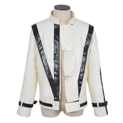 Michael Jackson cosplay red leather jacket cosplay costume Halloween stage performance outfit men's top
