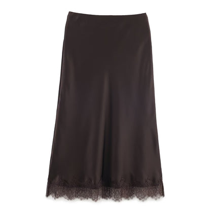Sexy Satin Half-length Skirt for Women Autumn 2025 Fashionable Trendy Girl Long Skirt A- line Lace Embellished Commute Style