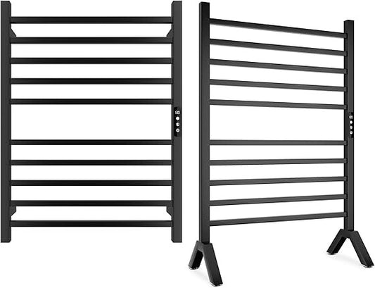 Poloma Wall Mounted & Freestanding Towel Warmer Rack for Bathrooms, Electric Heated Towel Rack Heater, Stainless Steel, Matt Bla