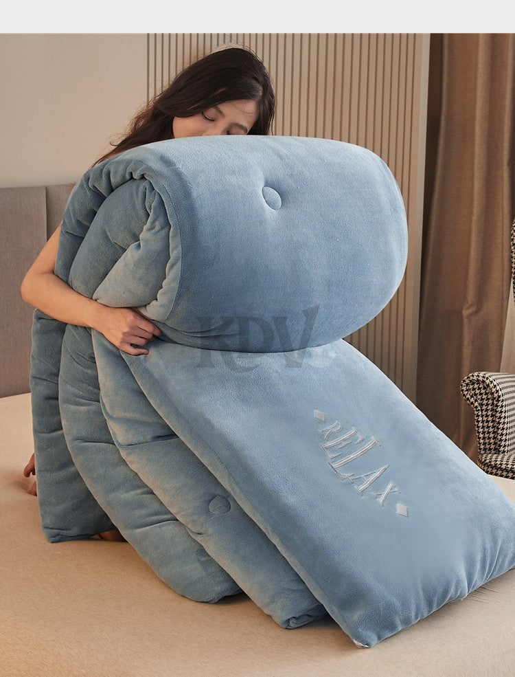 Double Sided Milk Velvet Winter Comforter Thickened Warm Double Layer Flannel King Size Quilts for Bed Solid Soft Plush Duvets