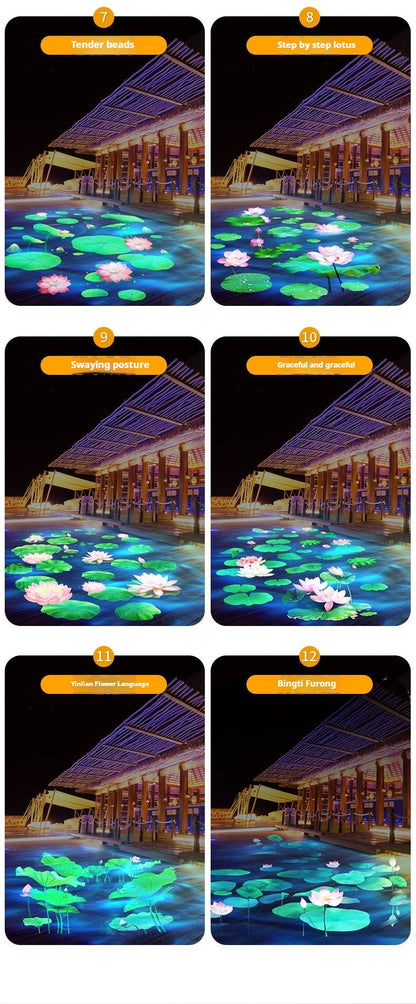 Projetor de Ondas de Água Dinâmicas Externo, Holofote com Padrão de Lótus para Iluminação Criativa de Ambiente em Jardim e Pátio