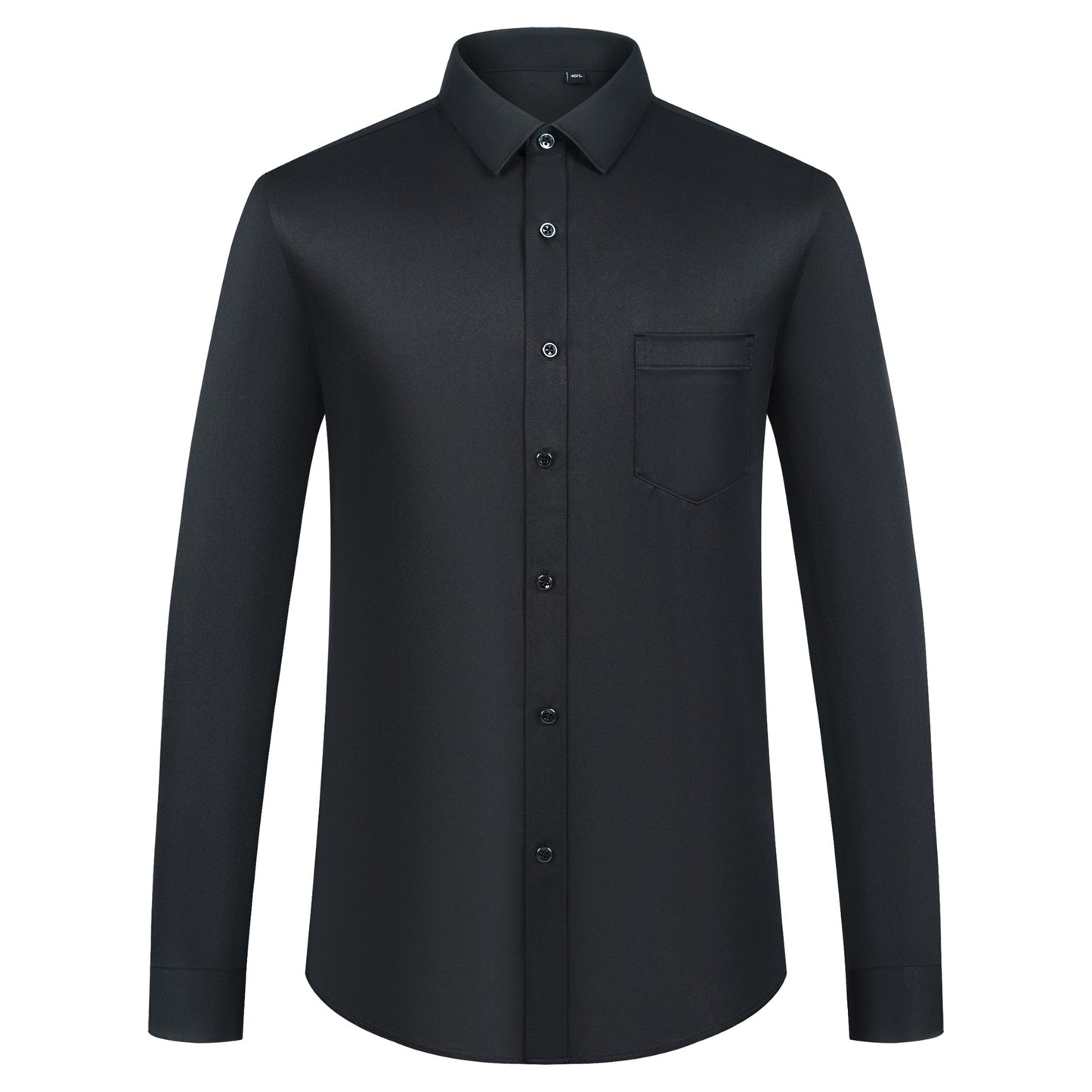 Men's Sleek Stretch Long Sleeve Button Up Shirts with Chest Pocket, Solid Color Formal Business Wrinkle Free Menswear Clothing
