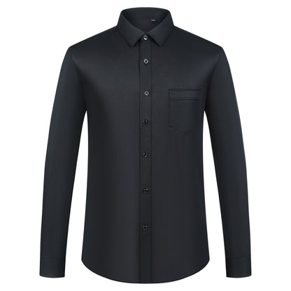 Men's Sleek Stretch Long Sleeve Button Up Shirts with Chest Pocket, Solid Color Formal Business Wrinkle Free Menswear Clothing