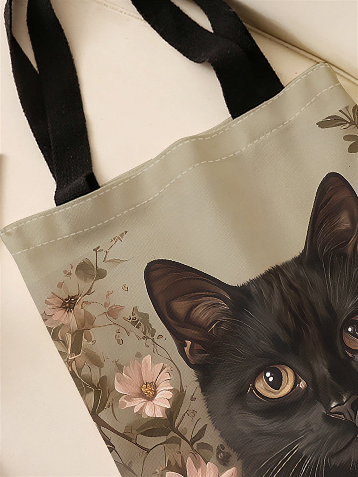 Black cat pattern printed casual handbag, reusable fashionable backpack, multifunctional handbag, canvas shopping bag