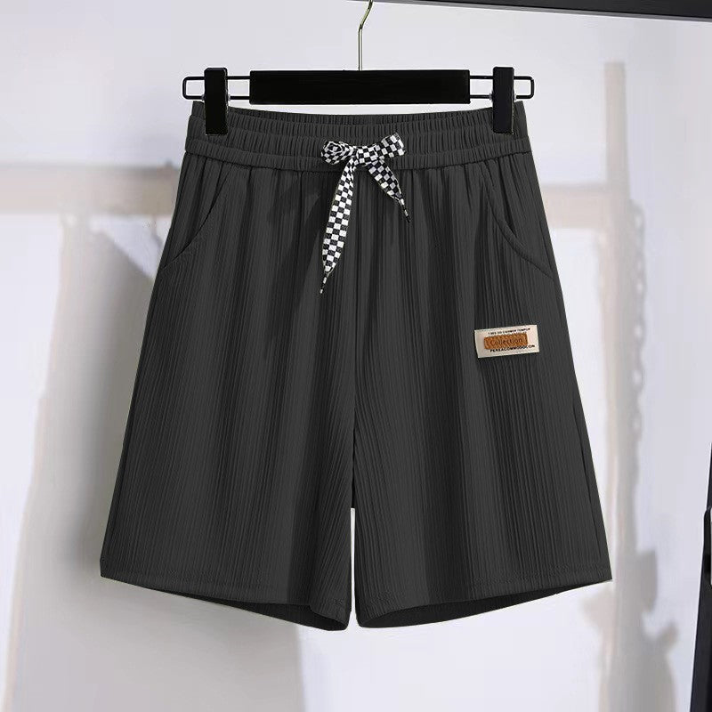 Ice silk shorts, women's summer thin slim, loose high-waisted straight mid pants, casual wide-leg pants, cropped pants