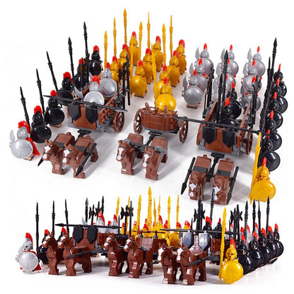 Castelo Medieval Cavaleiros Guerreiros Espartanos Cruzados Legião Romana Infantaria Cavalo de Guerra Carruagem Blocos de Montar Brinquedo de Figuras