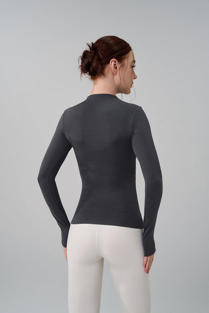 SOISOU 5 Colors Half-High Collar Slim Fit Yoga Top Women's Pilates Pullover Sports Long Sleeve High Elastic Fitness T Shirt