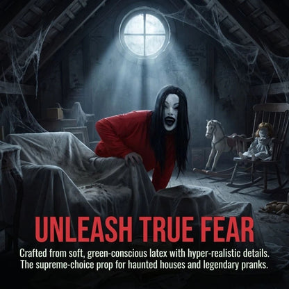 Latex Mask Scary Woman Masks Realistic Long Hair Party Cosplay Costume Ghostface Design Black Lips Creepier Headgear