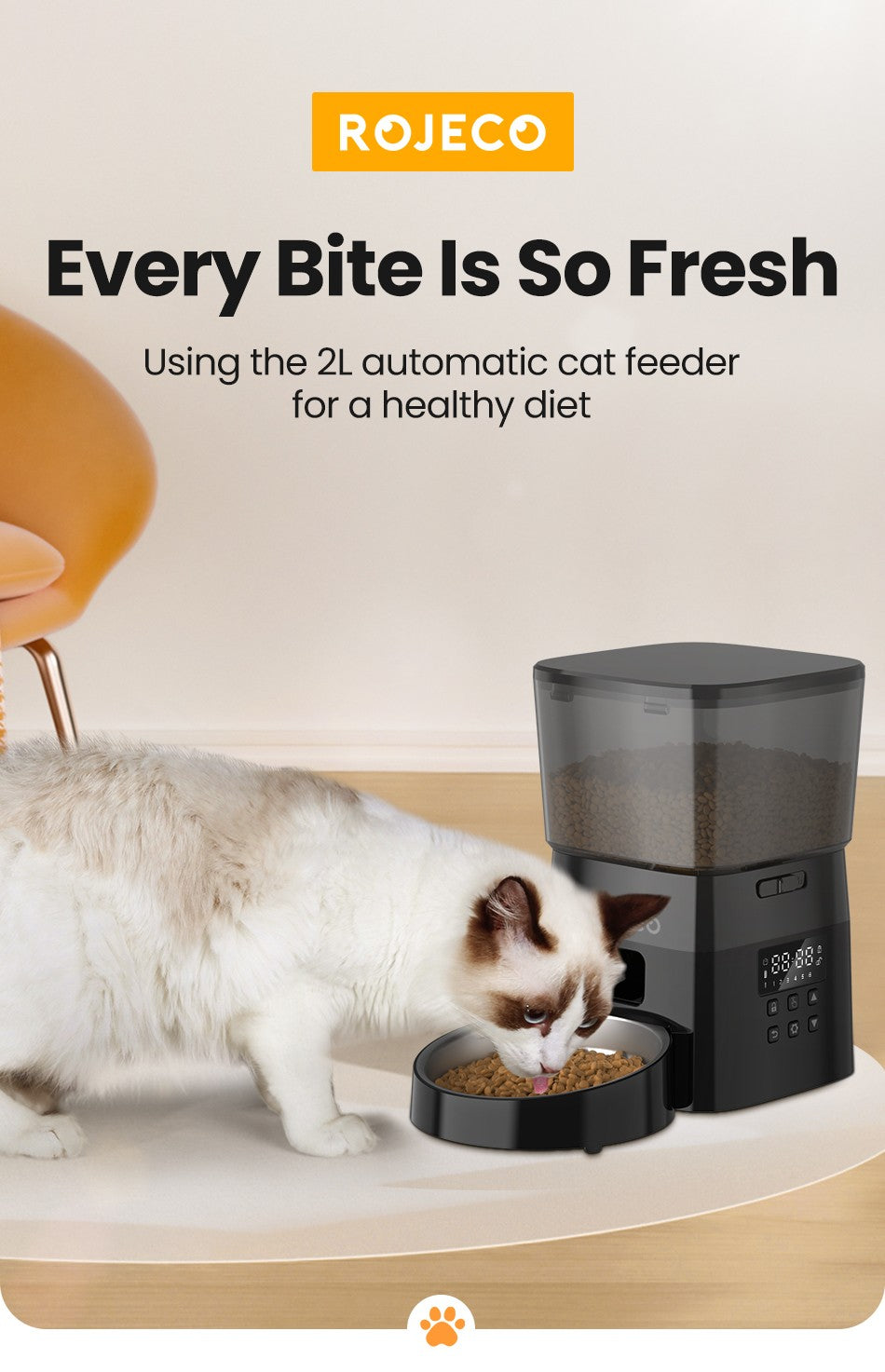 ROJECO Alimentador Automático de Animais de Estimação Versão com Botão Acessórios para Dispenser Automático de Comida para Gatos Alimentador Inteligente para Gatos e Cães Comida Seca