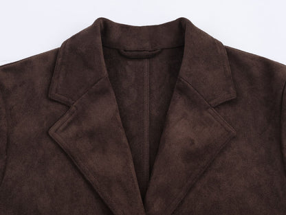 Woman's Commuting Loose Long Coat Lapel Single-breasted Solid Color Long Sleeves Patchwork Overcoat Early Autumn Female Chic Top