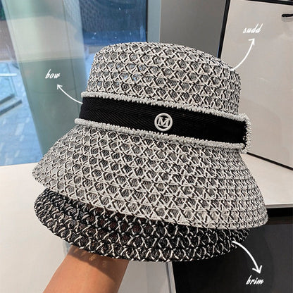 Chapéu de Pescador Vazado Respirável Coreano, Chapéu Tipo Bacia Personalizado, Chapéu Bucket Diamantado da Moda para Passeios de Verão Femininos