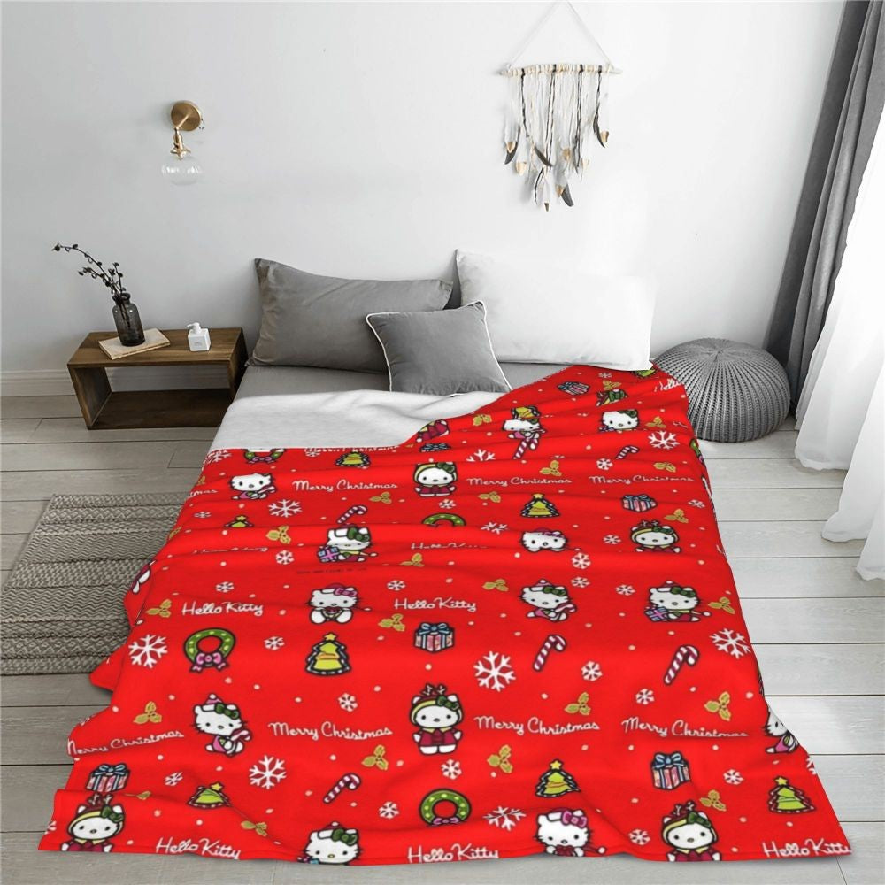 Christmas Hello Kitty Blankets Quality Warm Throw Blanket Winter Travel Office Couch Bed Graphic Bedspread