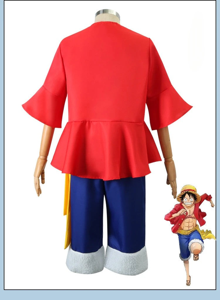 Anime Monkey D Luffy Cosplay Costumes ONE PIC Sun God Luffy Cosplay Red Suits Hat Halloween Carnival Costume For Adult Kids
