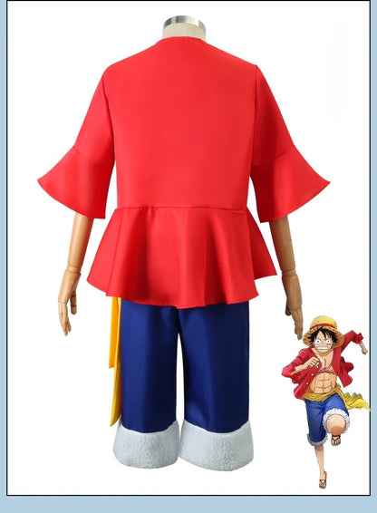 Anime Monkey D Luffy Cosplay Costumes ONE PIC Sun God Luffy Cosplay Red Suits Hat Halloween Carnival Costume For Adult Kids