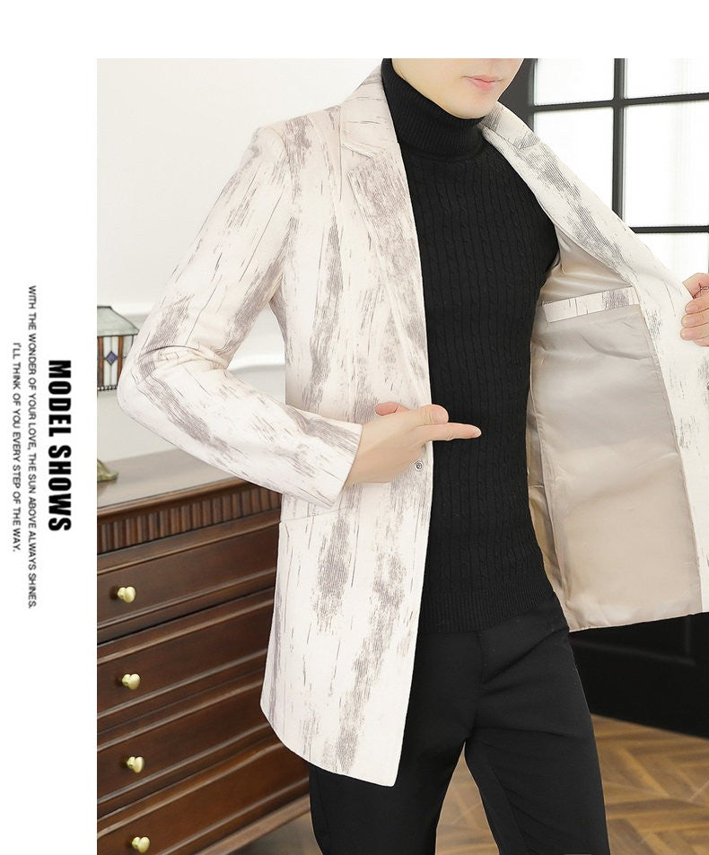 Men's woolen overcoat, mid-length, regular Korean style fashionable and trendy woolen coat jacket for autumn and winter