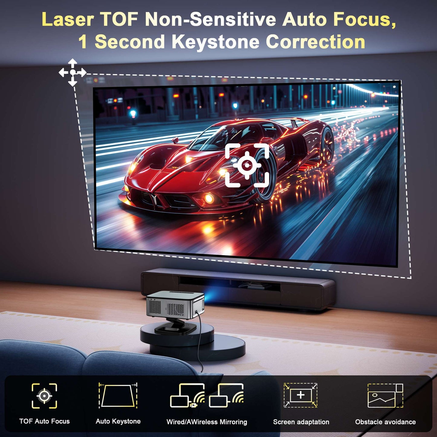 Projetor 4K UHD 2025 HORLAT 45000 Lumens Laser TOF Foco Android 12 WiFi 6 1080P Full HD para Cinema em Casa diurno