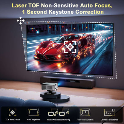 Projetor 4K UHD 2025 HORLAT 45000 Lumens Laser TOF Foco Android 12 WiFi 6 1080P Full HD para Cinema em Casa diurno