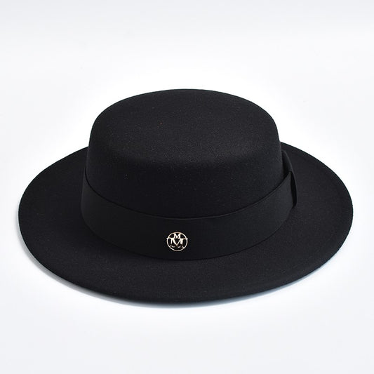 British Style Fedora Hats for Women Fashion Autumn Winter Flat Top Bow Elastic Ribbon Felt Hats Wedding Dress Jazz Cap