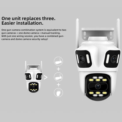 KERUI Icsee Outdoor PTZ 6K WIFI IP Camera Home Security Triple Lens Camera CCTV Video Surveillance With Triple Screens