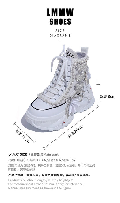 Fashion Women's Shoes Spring Casual Thick Sole 8cm Designer Sneakers Girls Lace-up Ladies Casual Shoes Women Sneakers