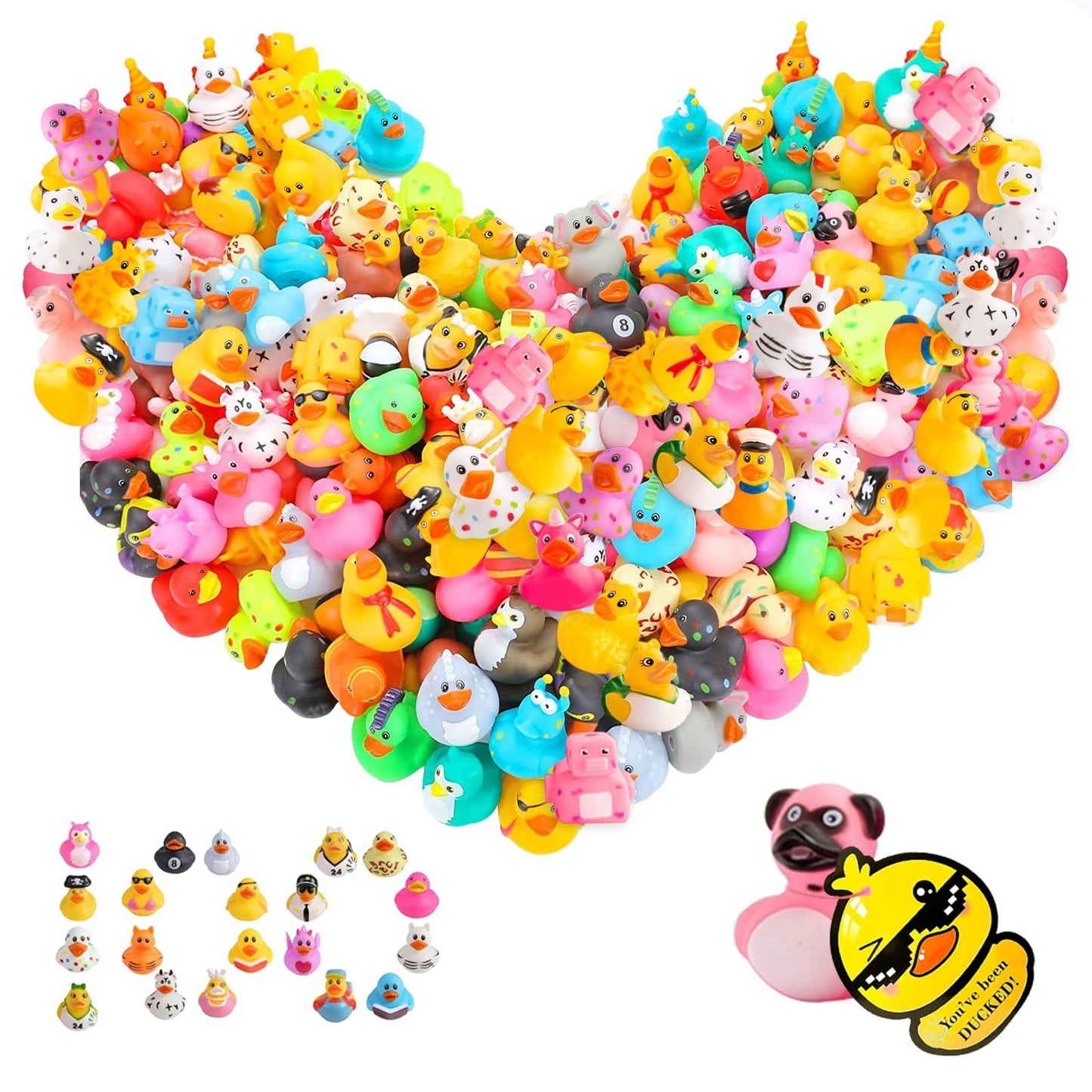 1-100pcs Rubber Ducks in Bulk,Assortment Duckies for Jeep Ducking Floater Duck Bath Toys Party Favors