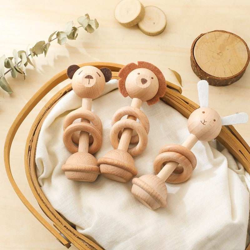 Wooden Animal Rattle Toys for Newborn Wooden Teether Baby 0 12 Months Baby Accessory Cartoon Novel Baby Care Tools Teether Toys